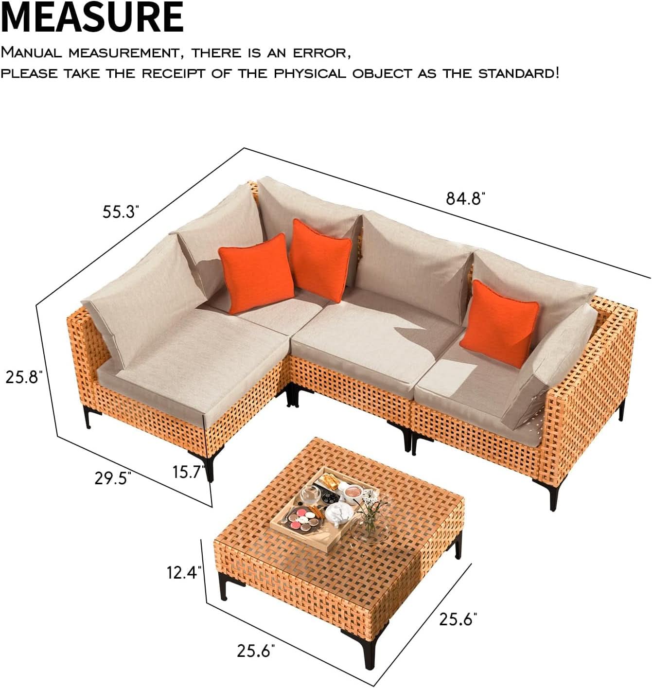 5 Piece Outdoor Patio Set Sectional Sofa Salmon Orange