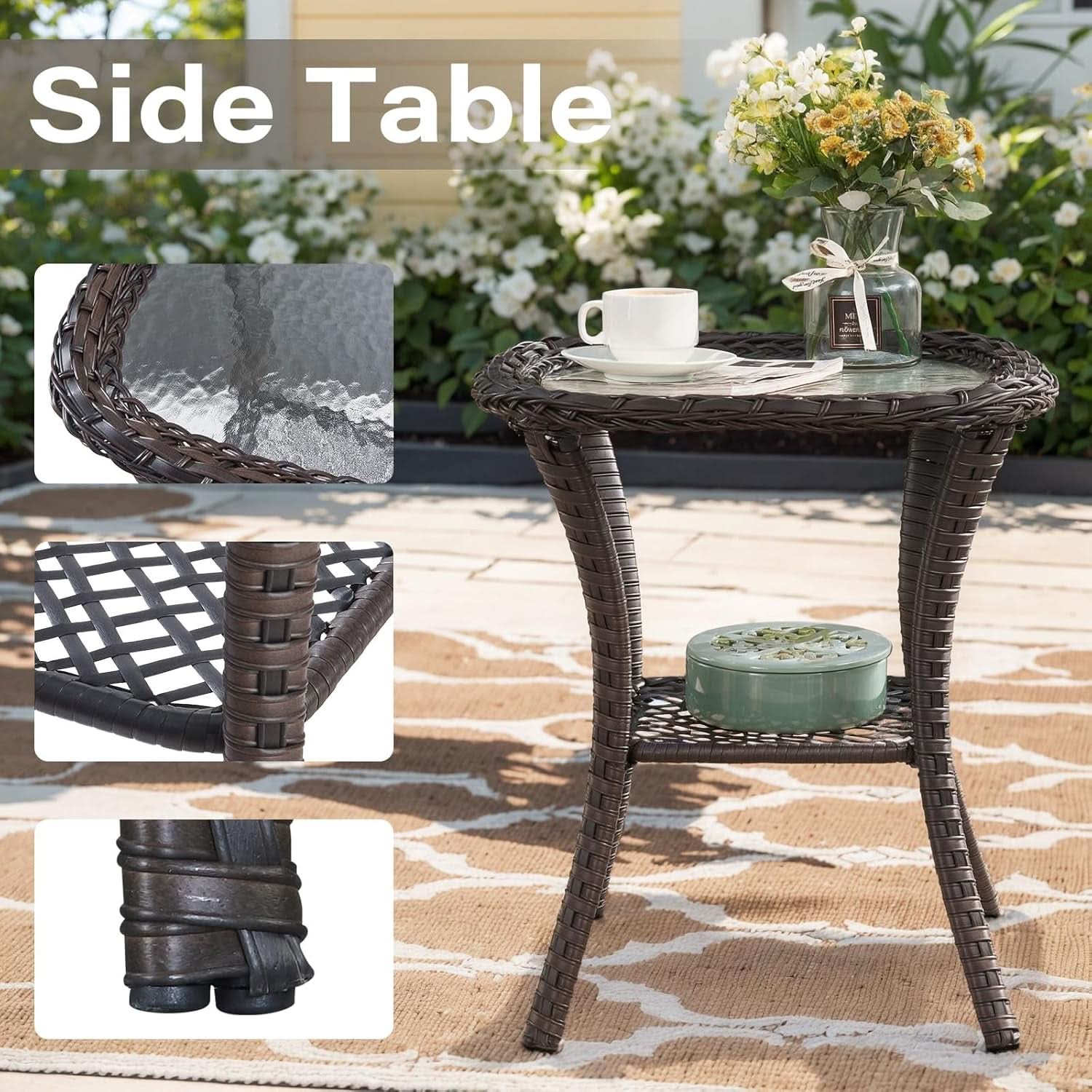 5 Piece Outdoor Patio Set With 50000 BTU Fire Pit Blue