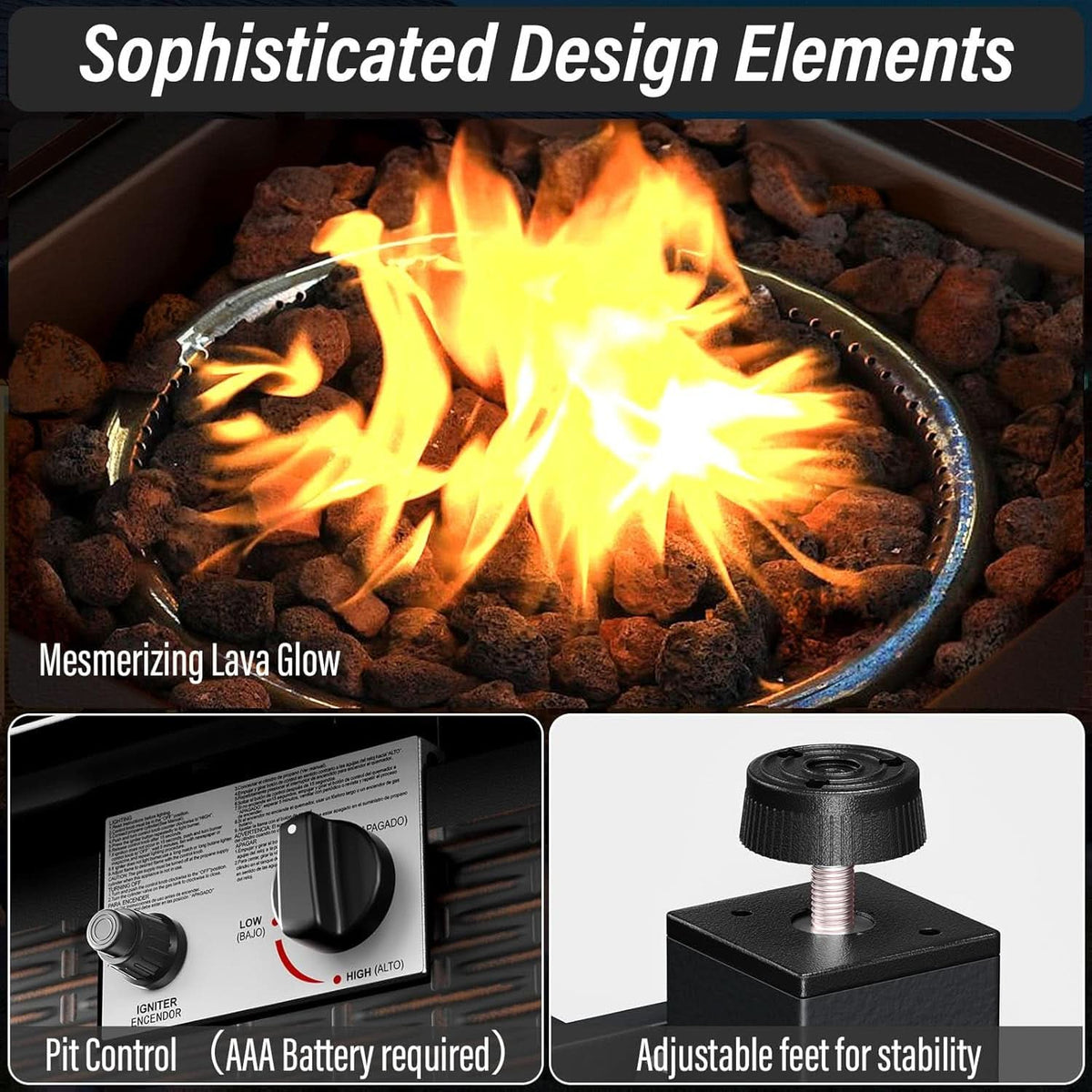 5 Piece Outdoor Patio Set With 50000 BTU Fire Pit Grey