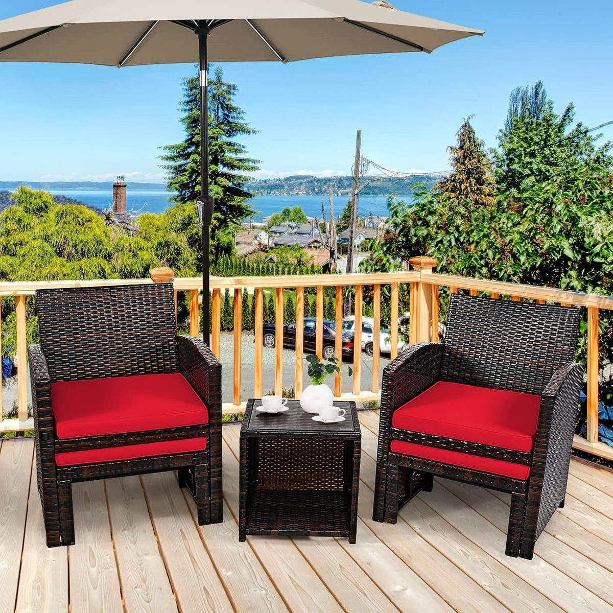 5 Piece Outdoor Rattan Furniture Set With Cushions