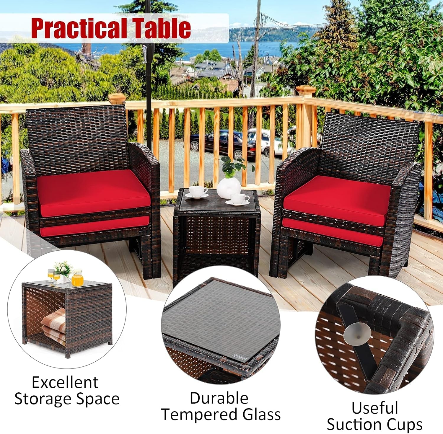 5 Piece Outdoor Rattan Furniture Set With Cushions