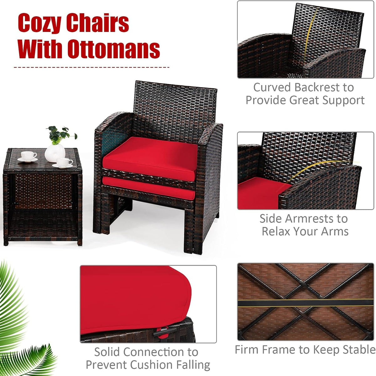 5 Piece Outdoor Rattan Furniture Set With Cushions