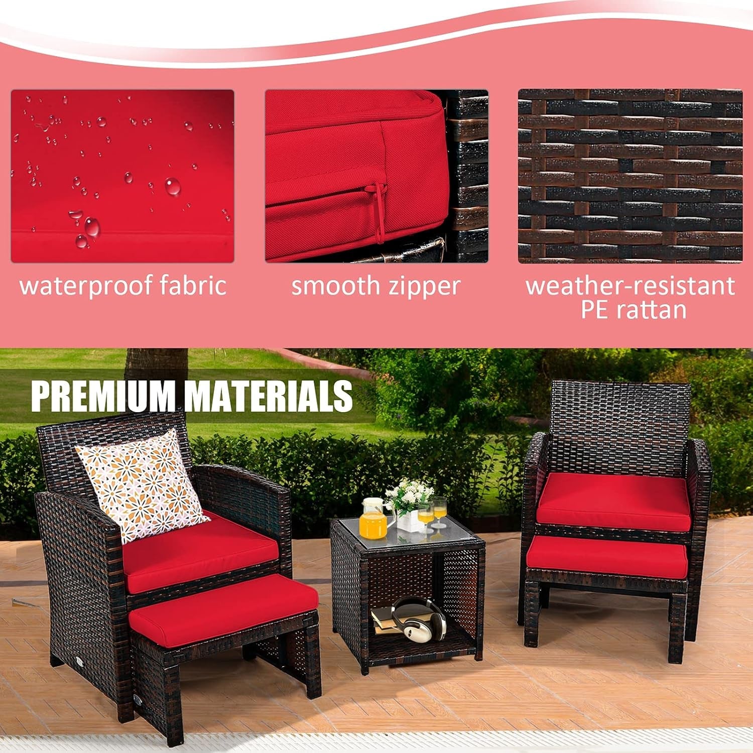 5 Piece Outdoor Rattan Furniture Set With Cushions