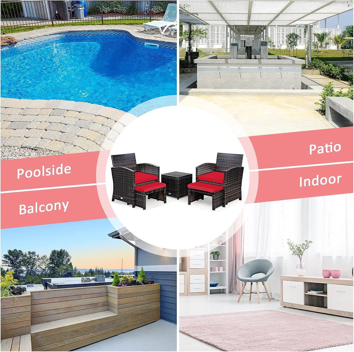 5 Piece Outdoor Rattan Furniture Set With Cushions