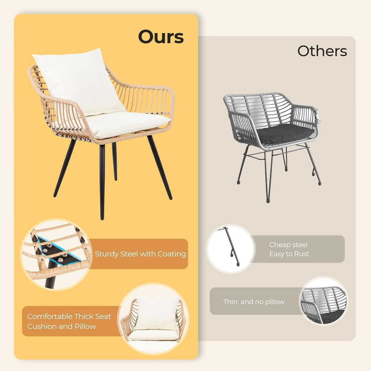 5 Piece Patio Bistro Set With Ottoman Outdoor Wicker Yellow