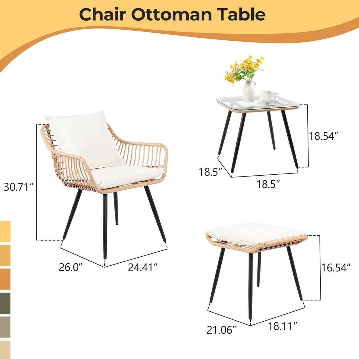 5 Piece Patio Bistro Set With Ottoman Outdoor Wicker Yellow