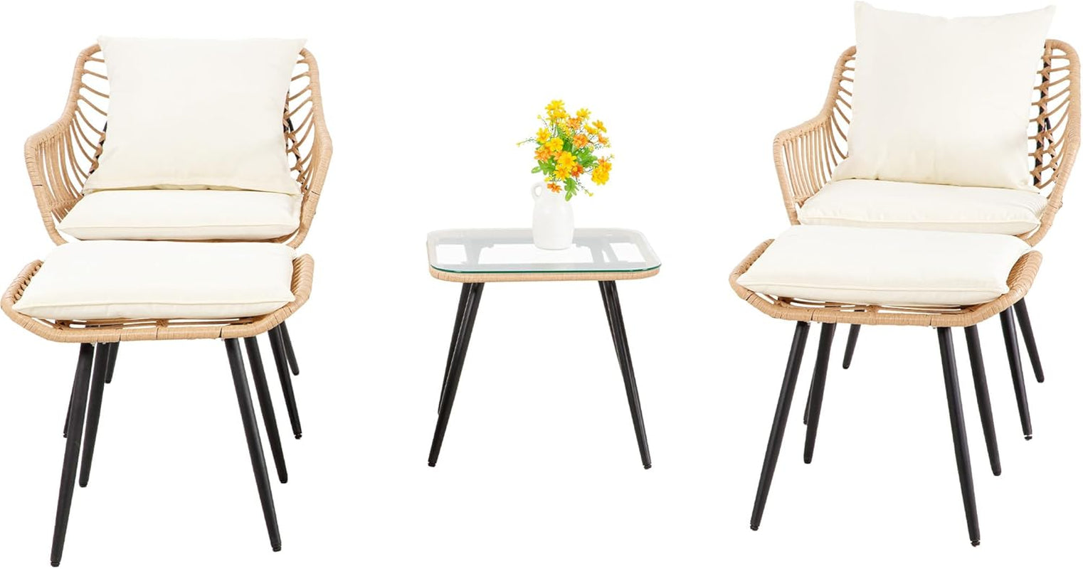 5 Piece Patio Bistro Set With Ottoman Outdoor Wicker Yellow