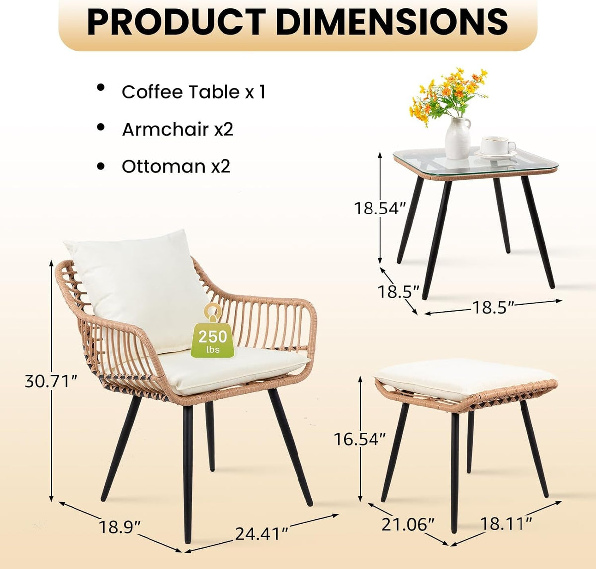 5 Piece Patio Conversation Set Outdoor Wicker With Ottoman