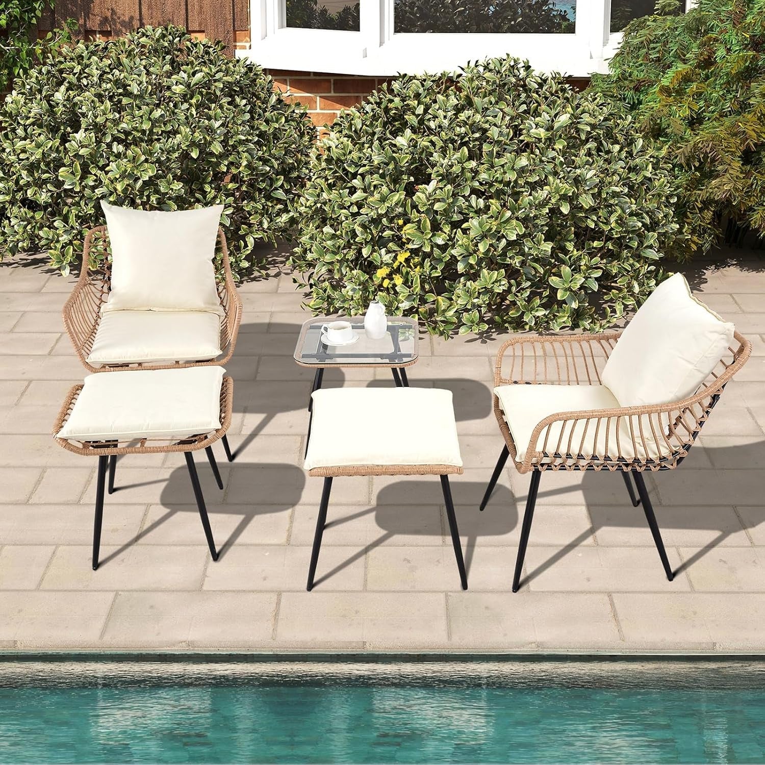 5 Piece Patio Conversation Set Outdoor Wicker With Ottoman