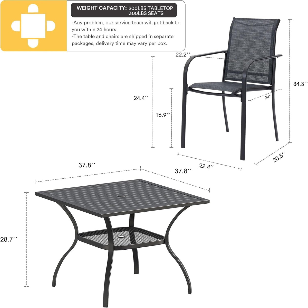 5-Piece Patio Dining Set With Square Table And Chairs