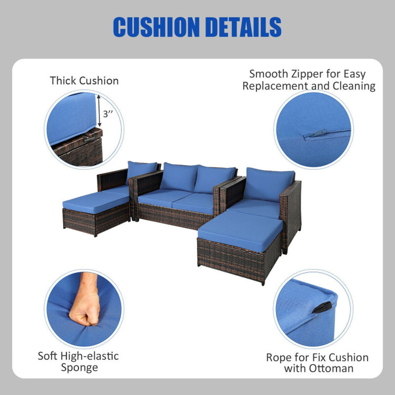 5 Piece Patio Rattan Furniture Set With Removable Cushions