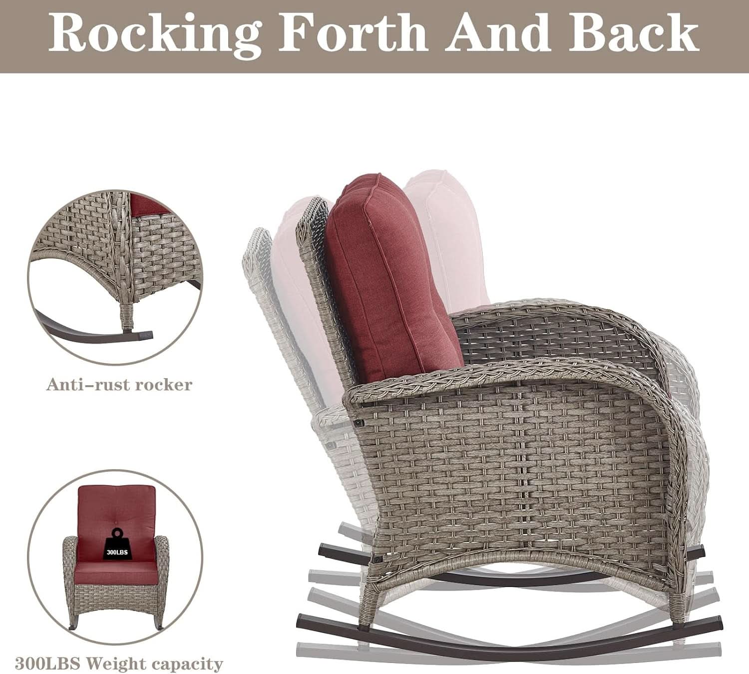5 Piece Patio Rocking Chairs Set With Wicker Ottomans
