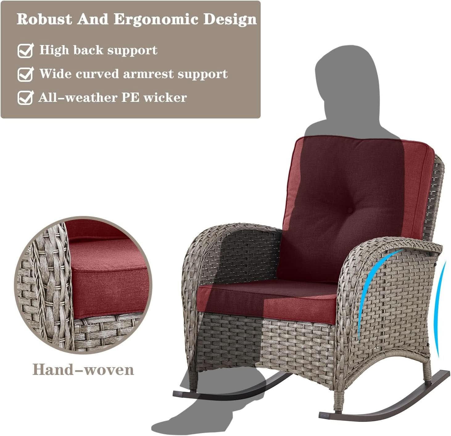 5 Piece Patio Rocking Chairs Set With Wicker Ottomans