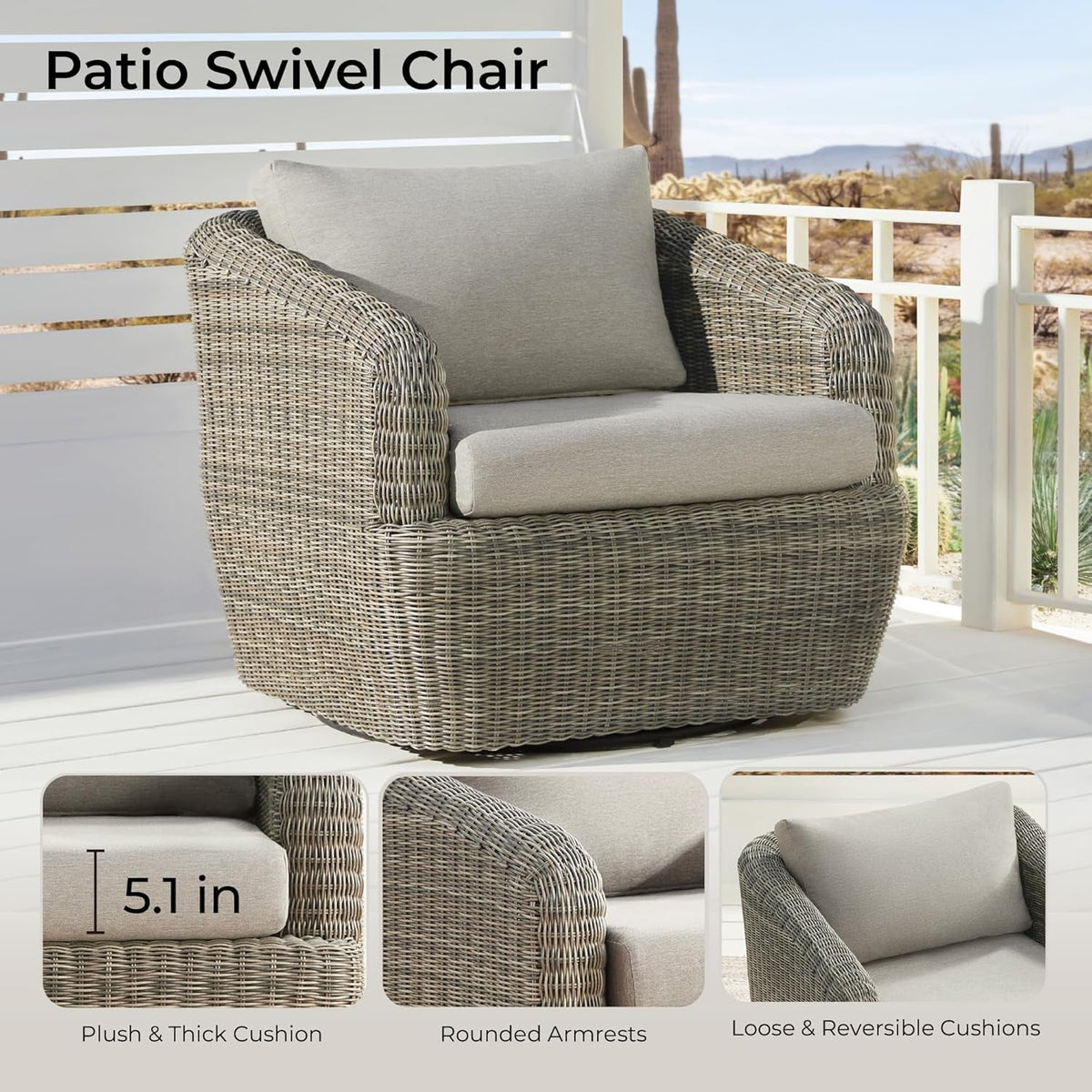 5 Piece Patio Wicker Furniture Set With Removable Cushions