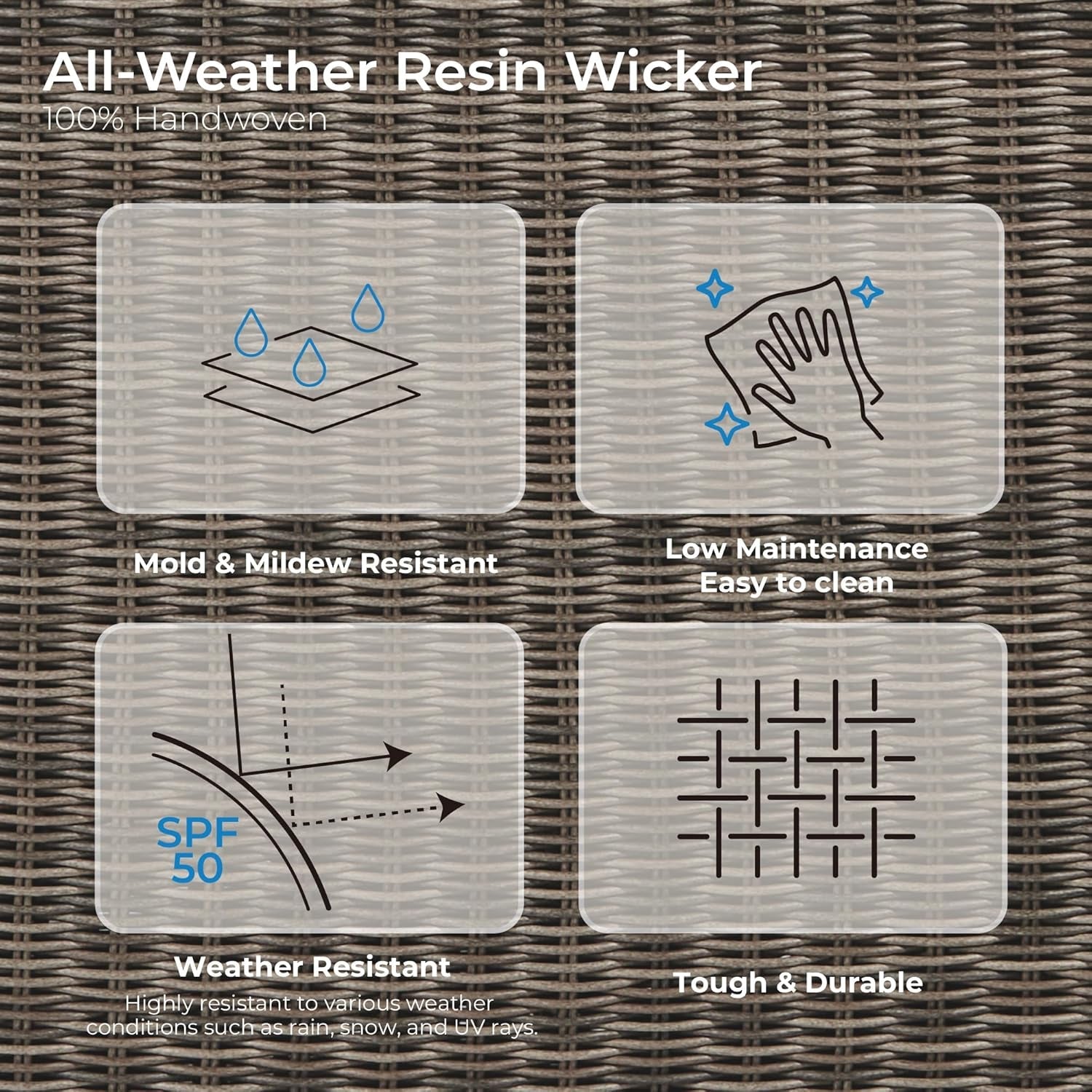 5 Piece Patio Wicker Furniture Set With Removable Cushions