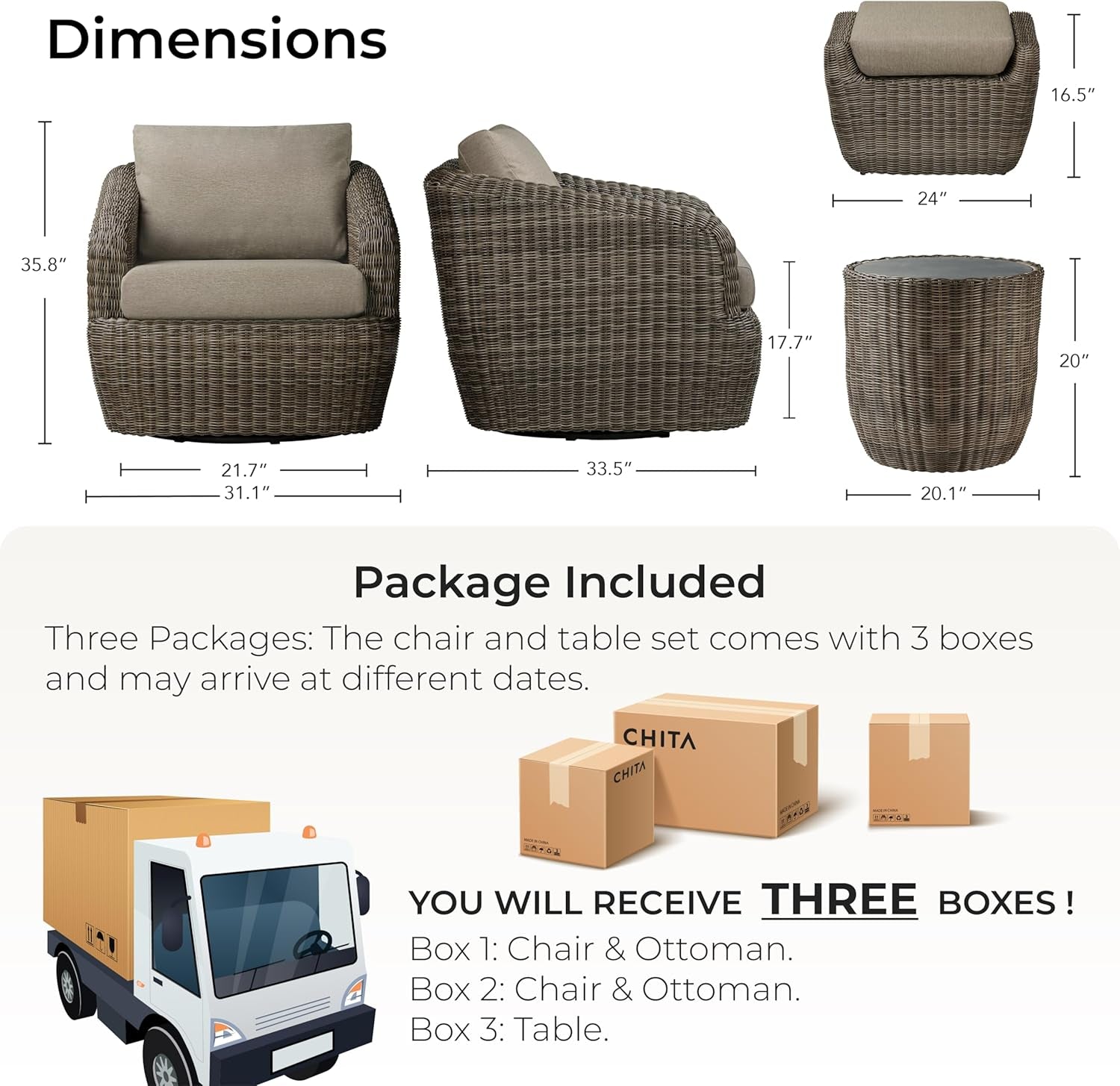 5 Piece Patio Wicker Furniture Set With Removable Cushions