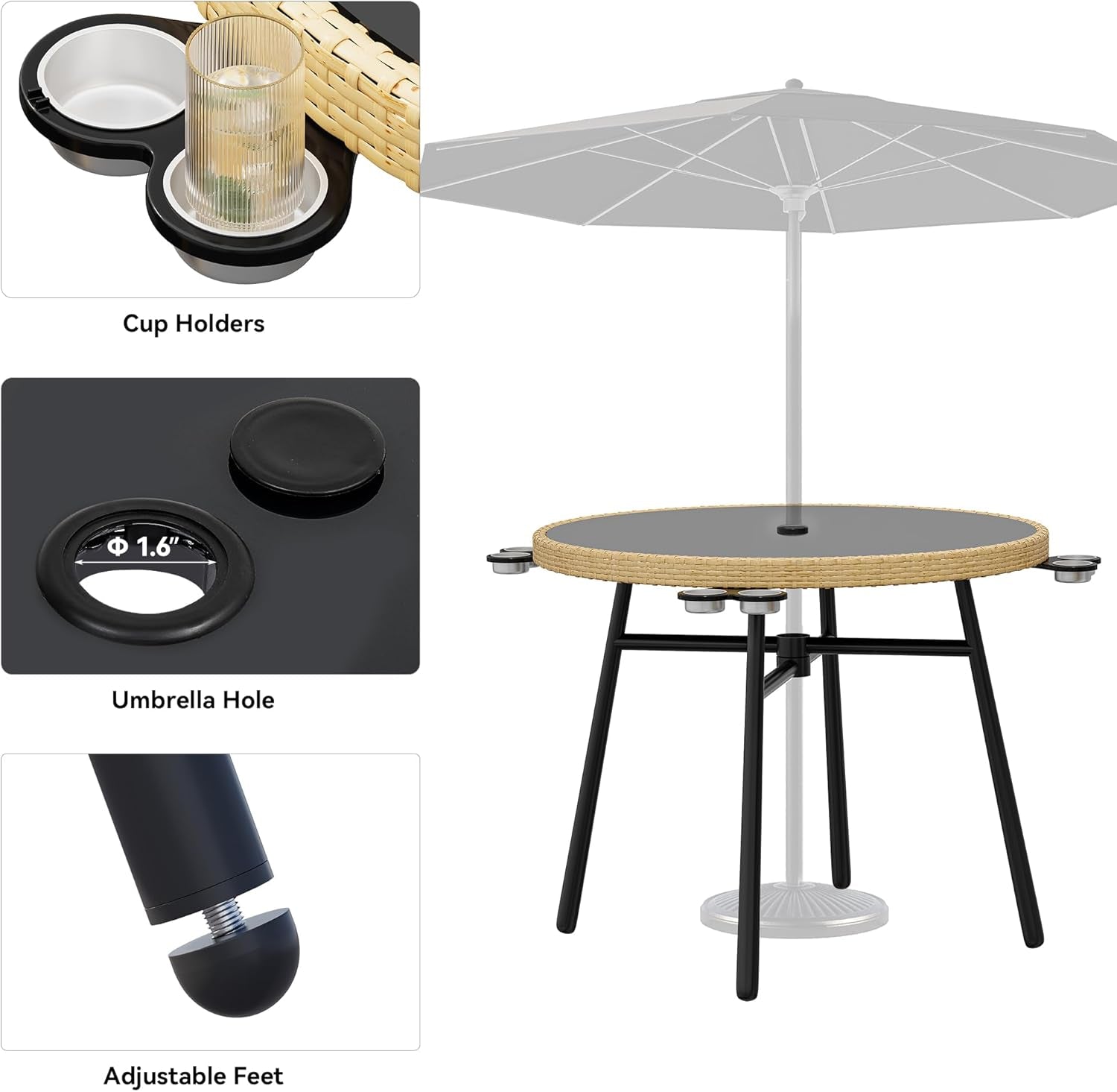 5-Piece Rattan Outdoor Dining Set with Cushions