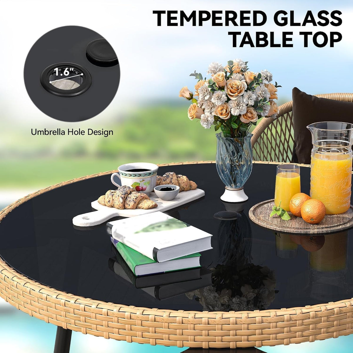 5-Piece Rattan Outdoor Dining Set with Cushions