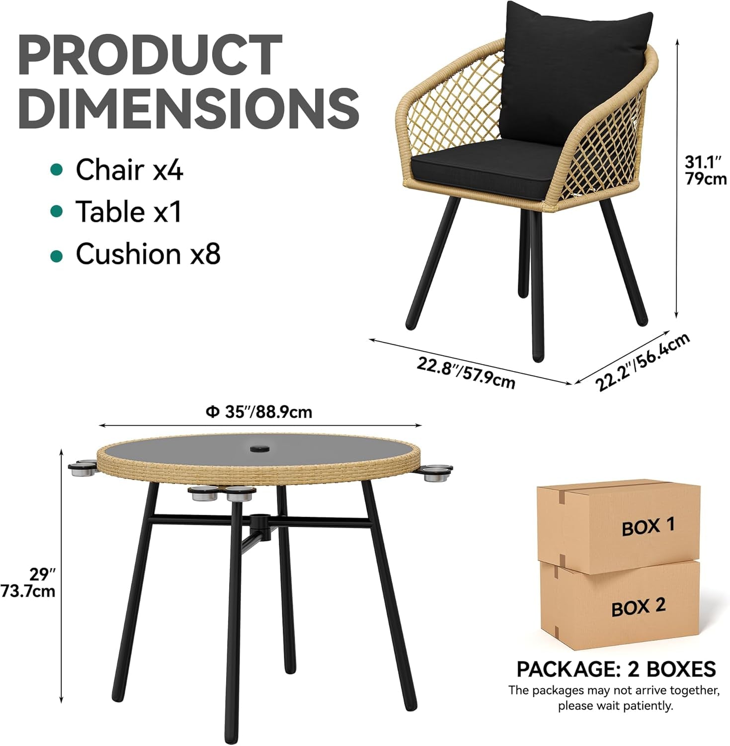 5-Piece Rattan Outdoor Dining Set with Cushions