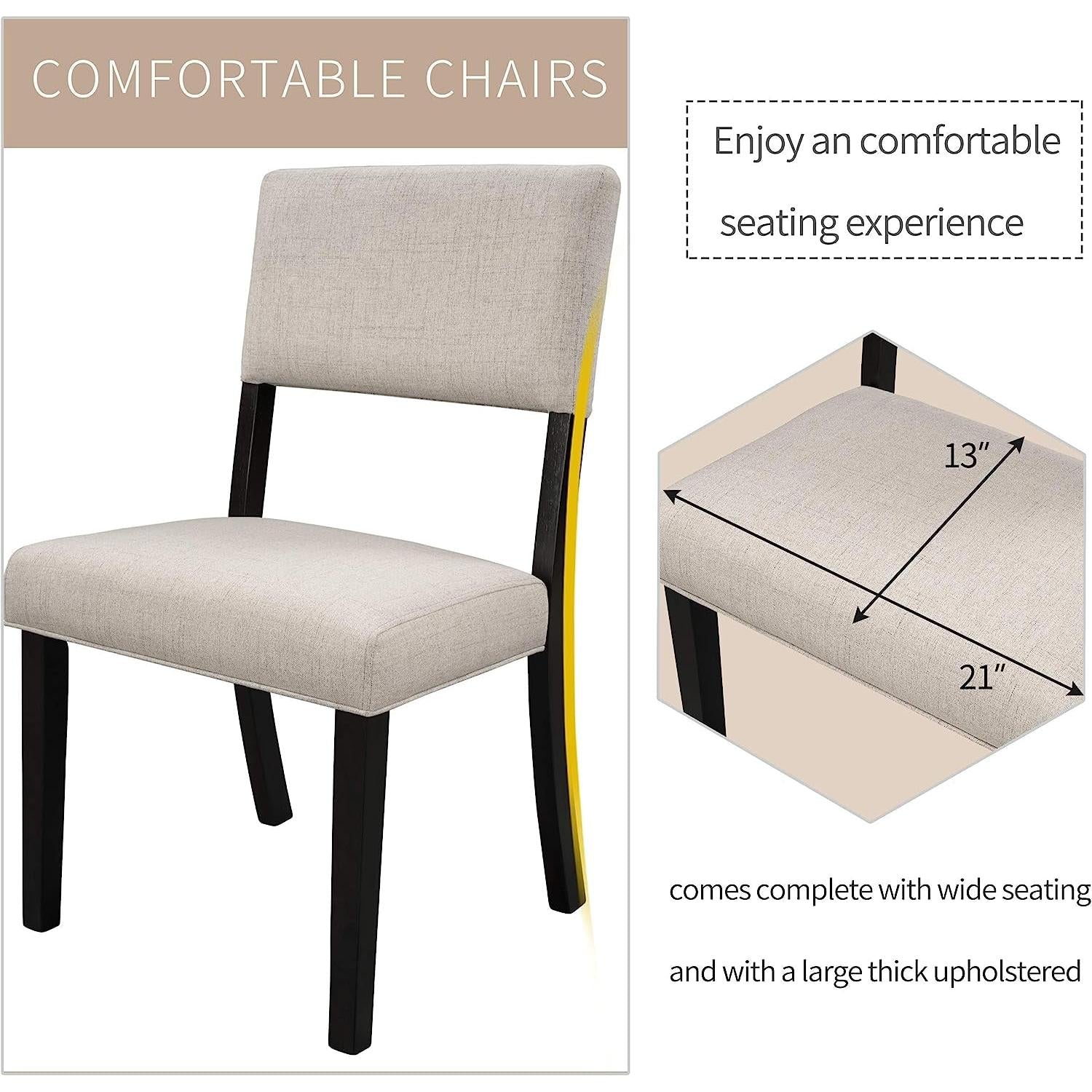 5-Piece Round Dining Table Set Linen Upholstered Chairs