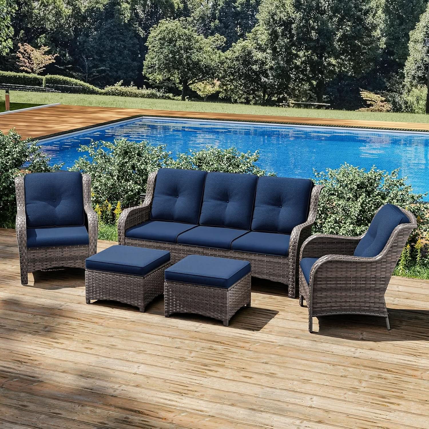 5-Piece Wicker Patio Furniture Set with Cushions