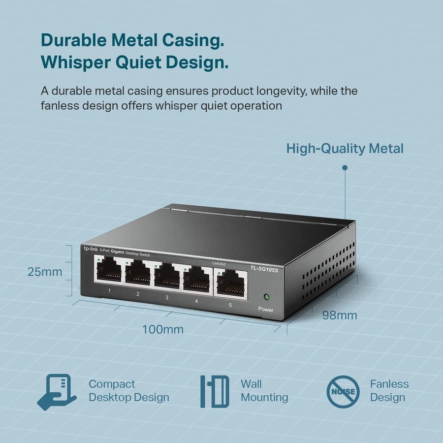 5-Port Gigabit Desktop Switch - Metal Housing Ethernet Switch | TeciSoft TL-SG105S