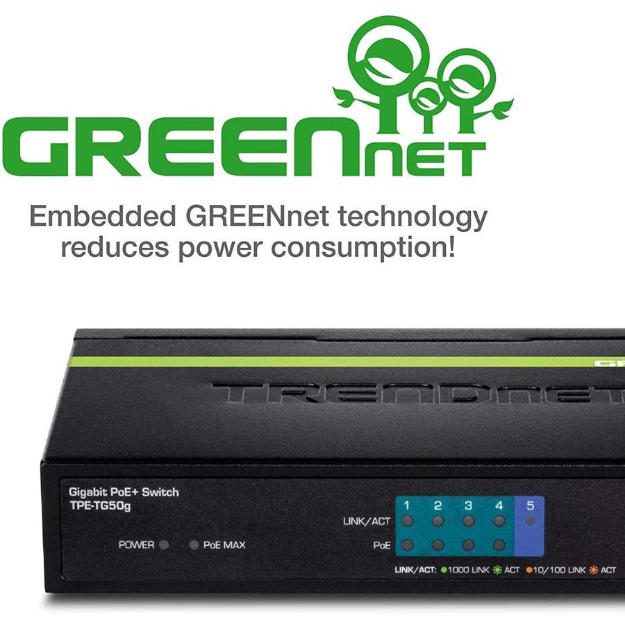5-Port Gigabit PoE Switch - Power Over Ethernet Business Solutions | TRENDnet TPE-TG50g