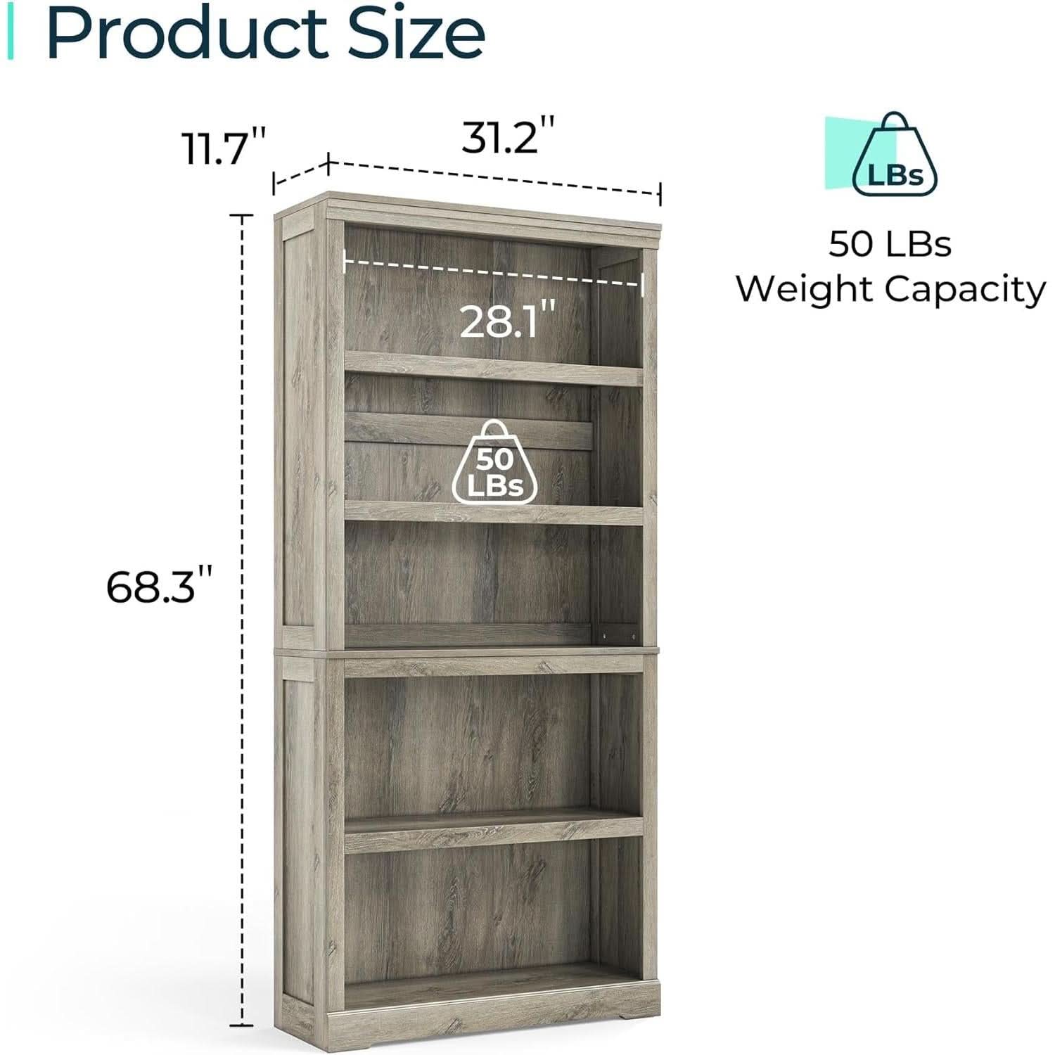 5 Shelf Bookcase 68 Inch Tall Brown Home Office Storage