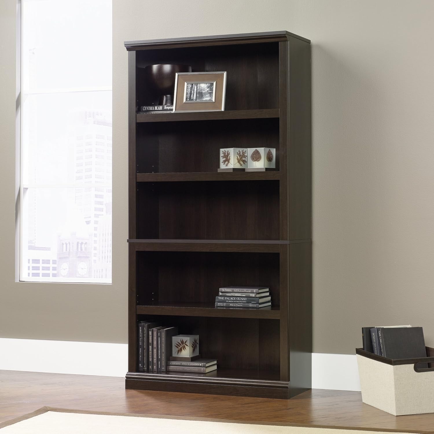 5 Shelf Bookcase Cinnamon Cherry Finish Engineered Wood