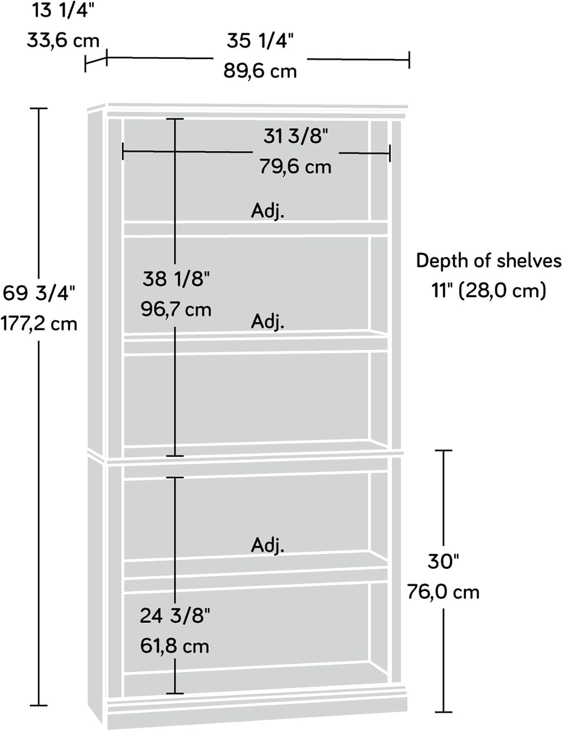 5 Shelf Bookcase Cinnamon Cherry Finish Engineered Wood