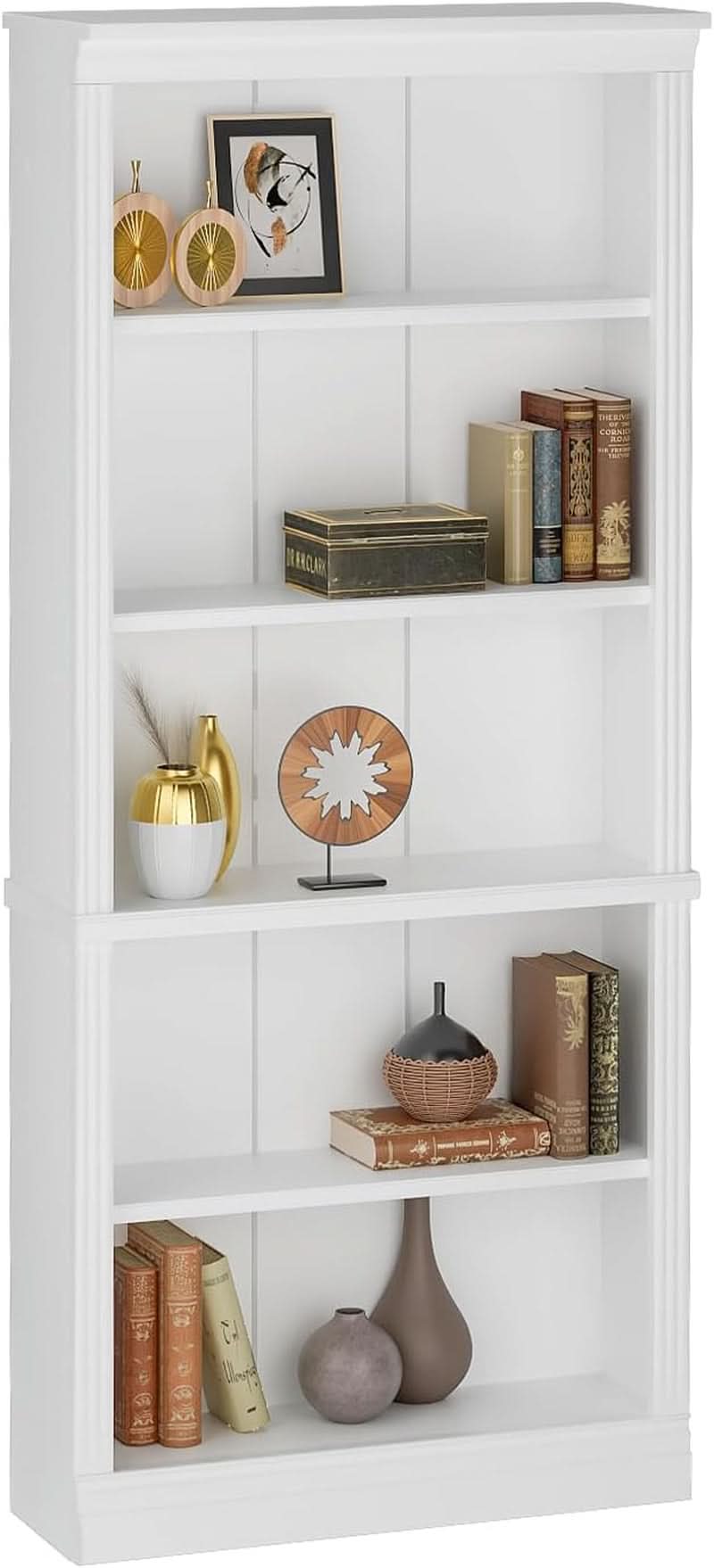 5-Shelf Bookcase Wooden Standing Rack White Living Room