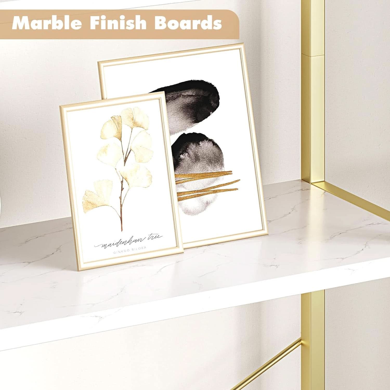 5 Tier Bookshelf Arched Display White Gold Metal Frame Bookcase