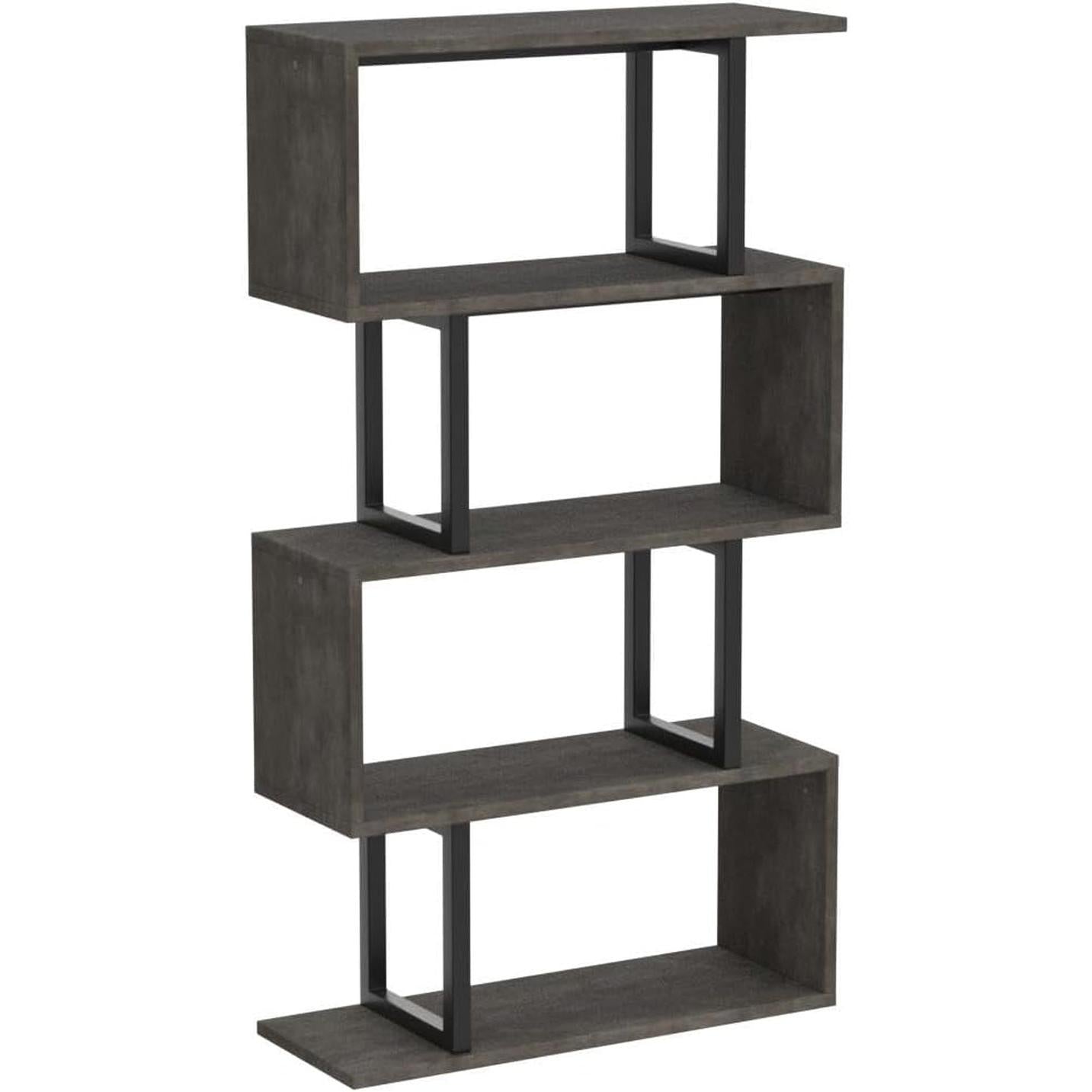 5 Tier Bookshelf Gray and Black for Office and Living Room