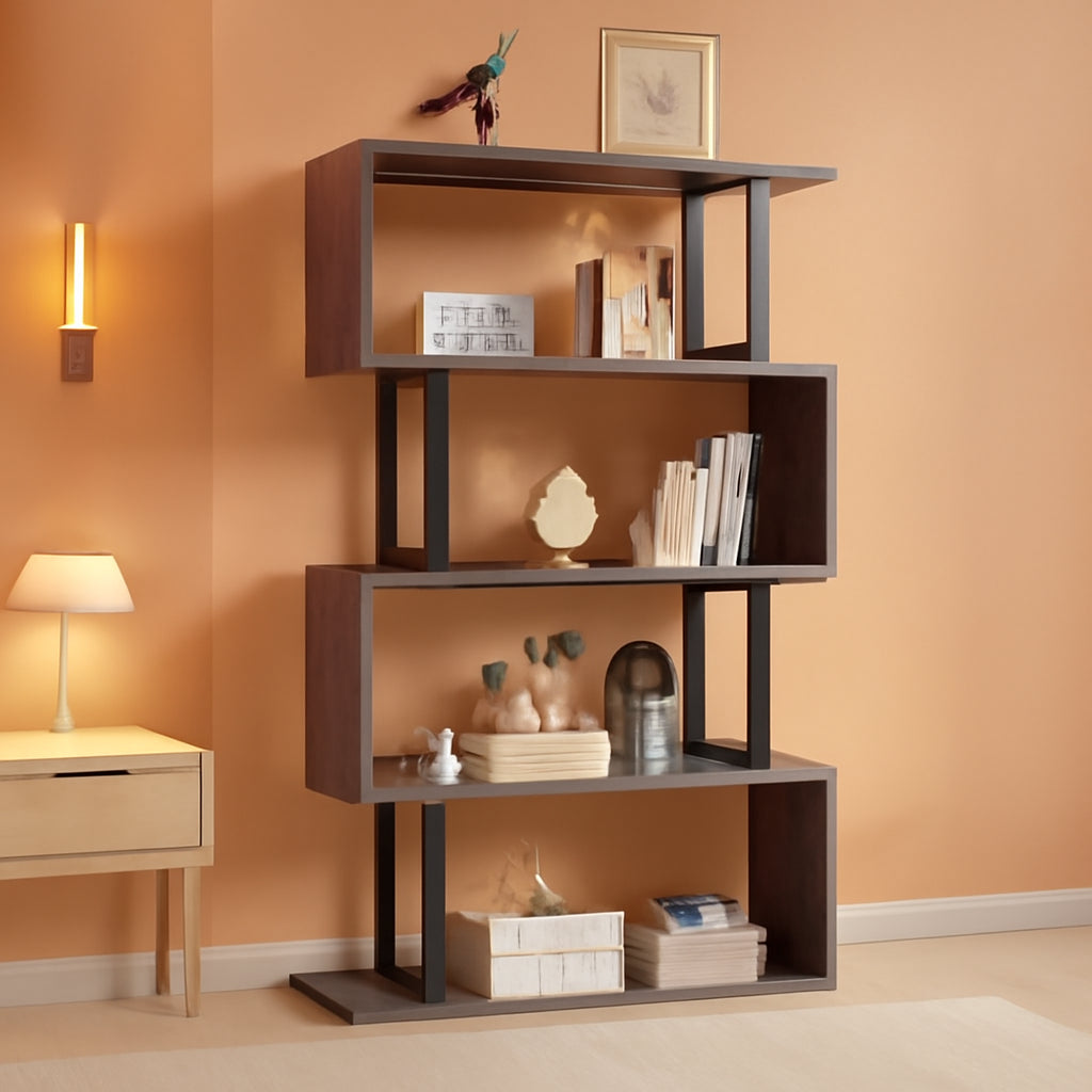 5 Tier Bookshelf Gray and Black for Office and Living Room