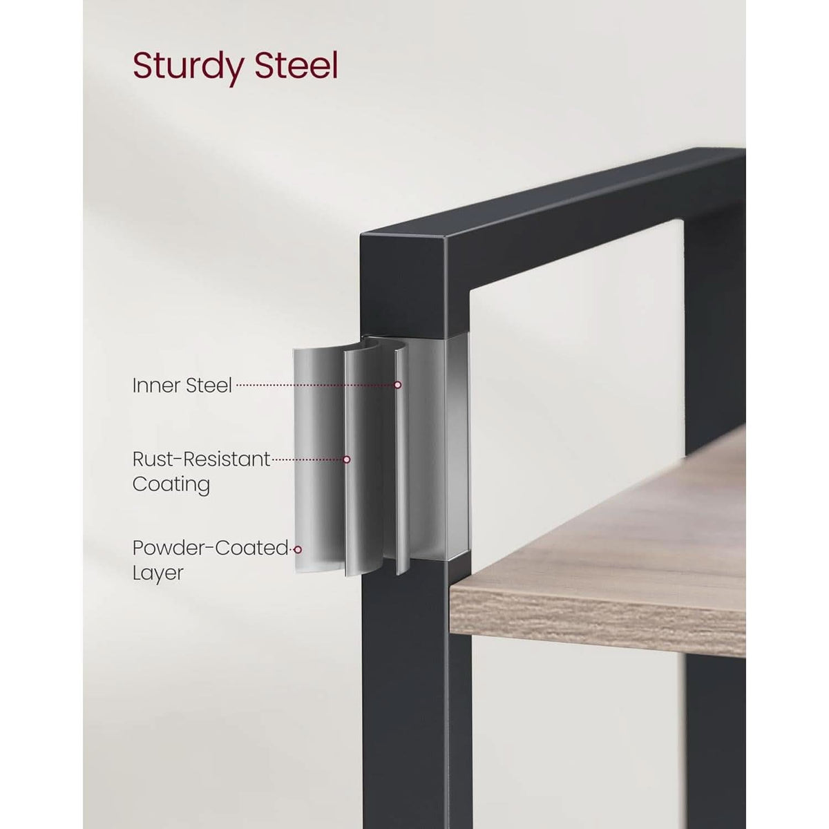 5 Tier Bookshelf Steel Frame 9.4Dx24.4Wx65H Greige Black