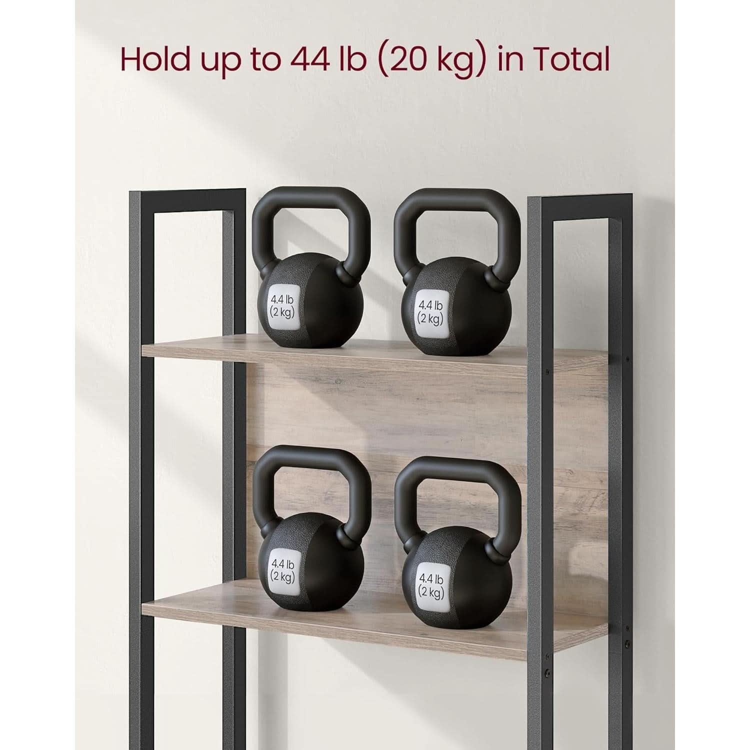 5 Tier Bookshelf Steel Frame 9.4Dx24.4Wx65H Greige Black