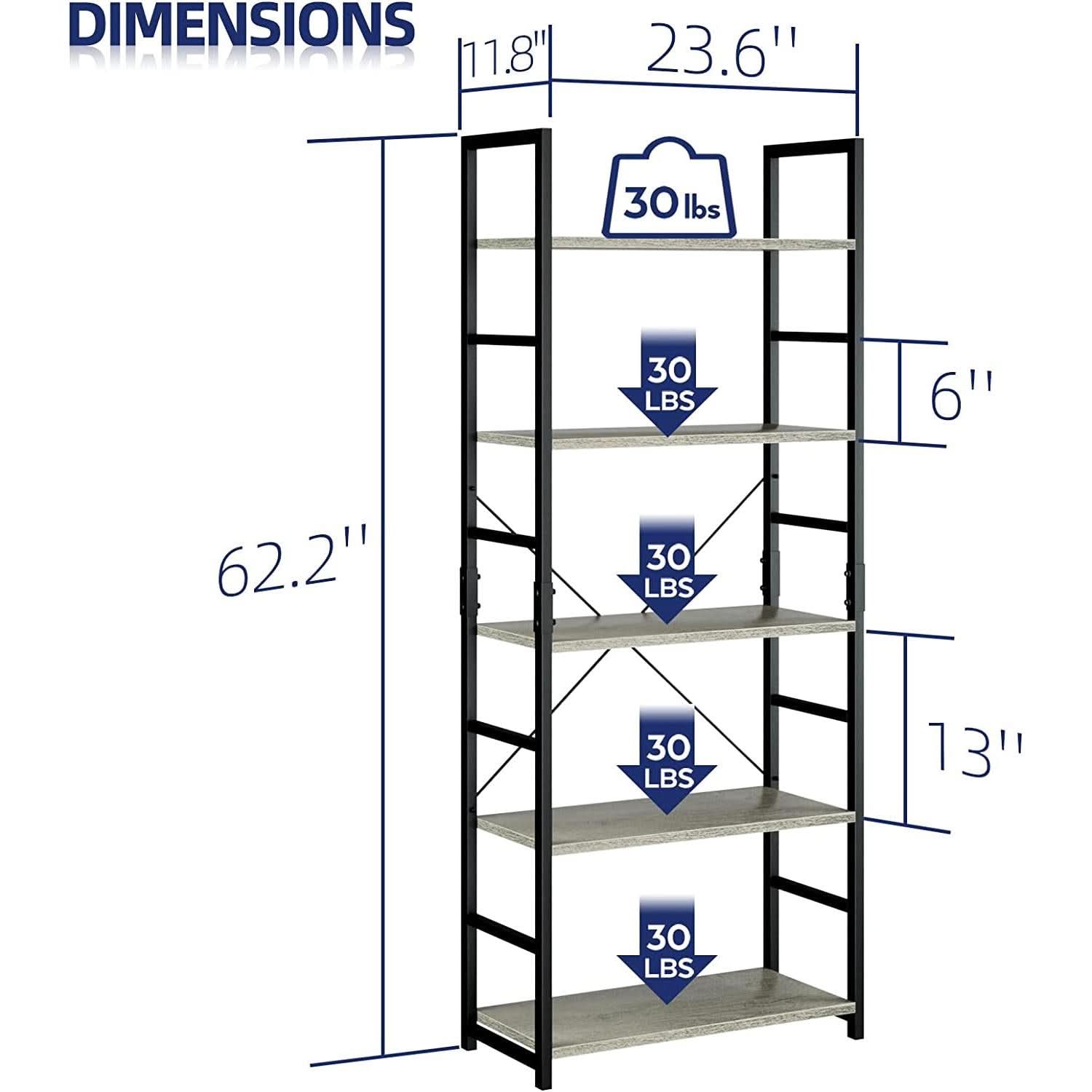 5-Tier Bookshelf for Home Office Scratch-Resistant