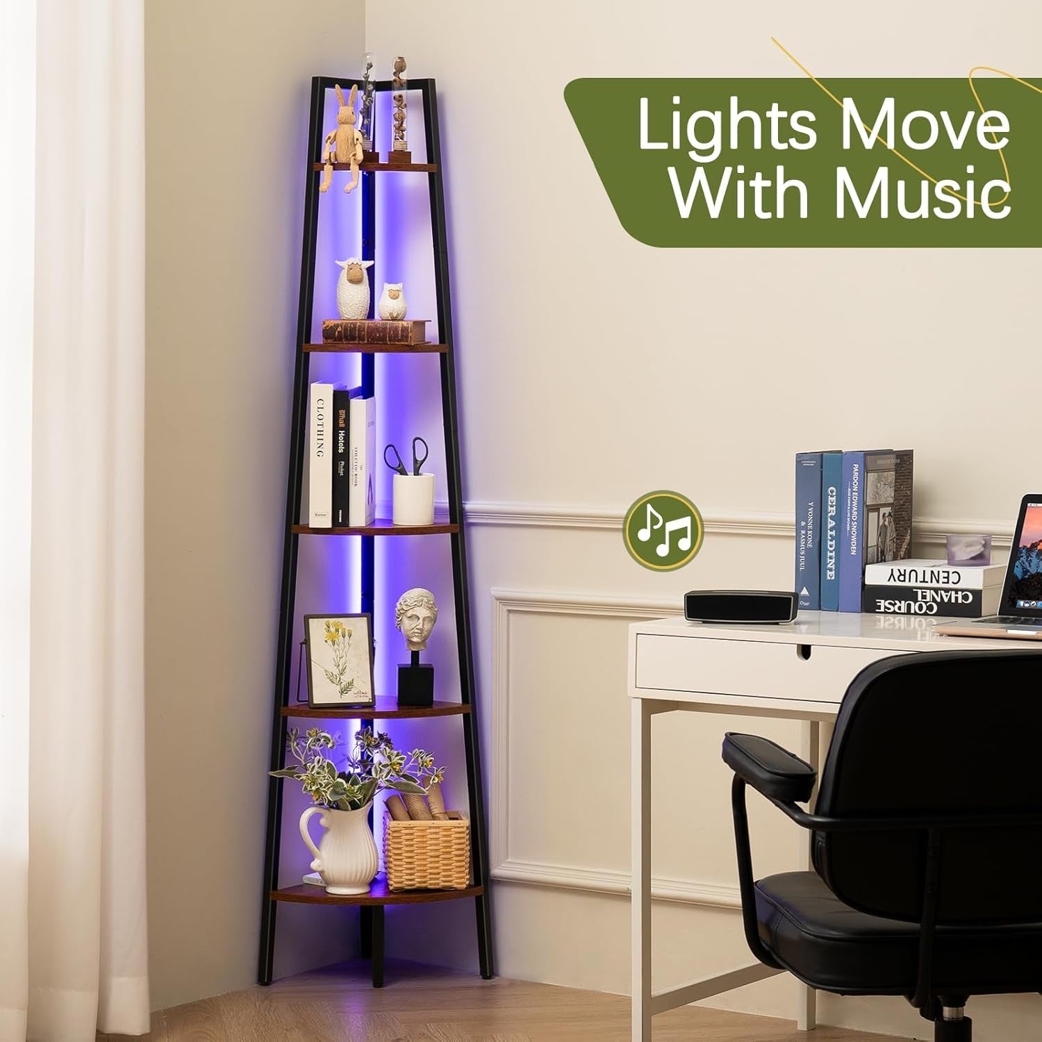 5 Tier Corner Bookshelf With LED Light And App Control