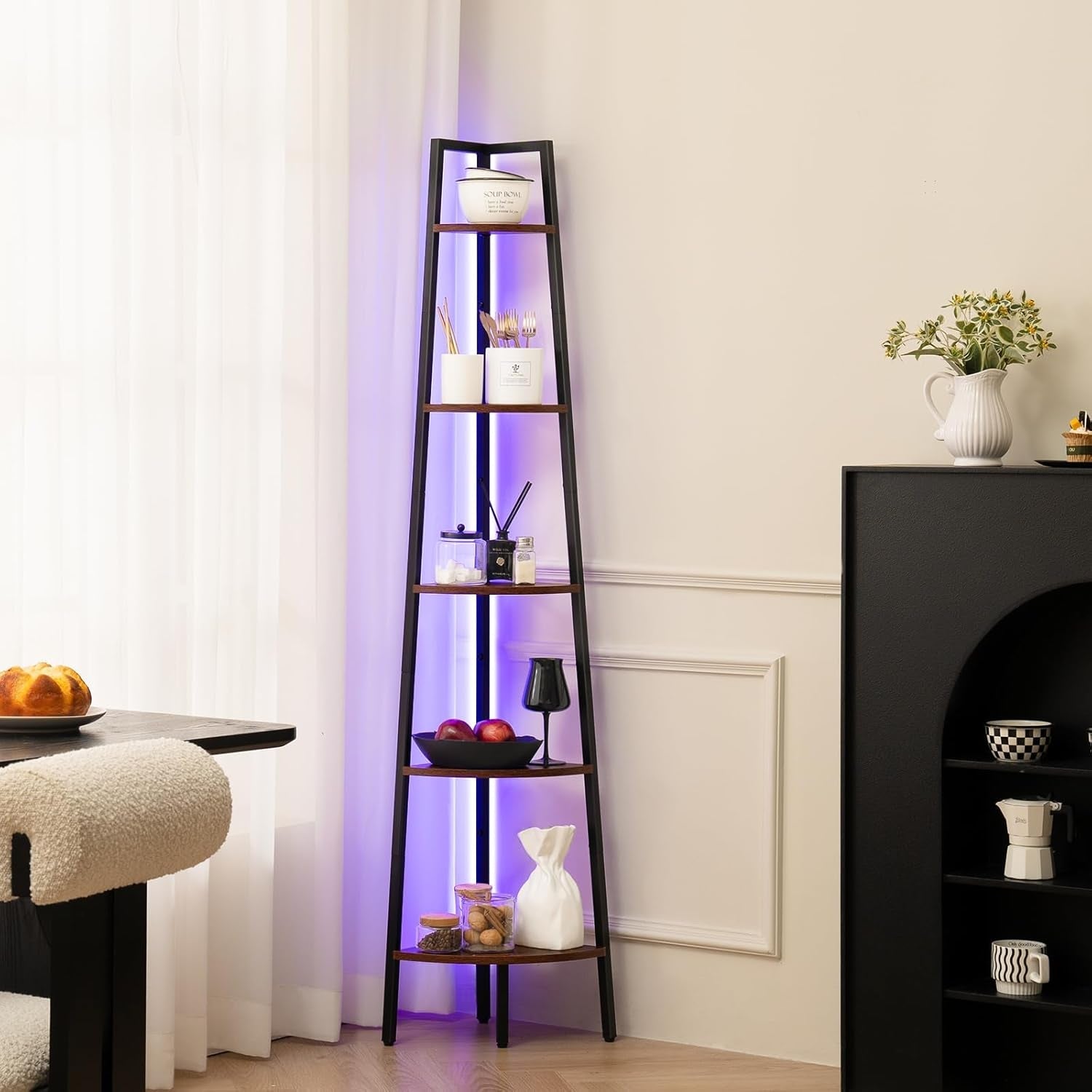 5 Tier Corner Bookshelf With LED Light And App Control
