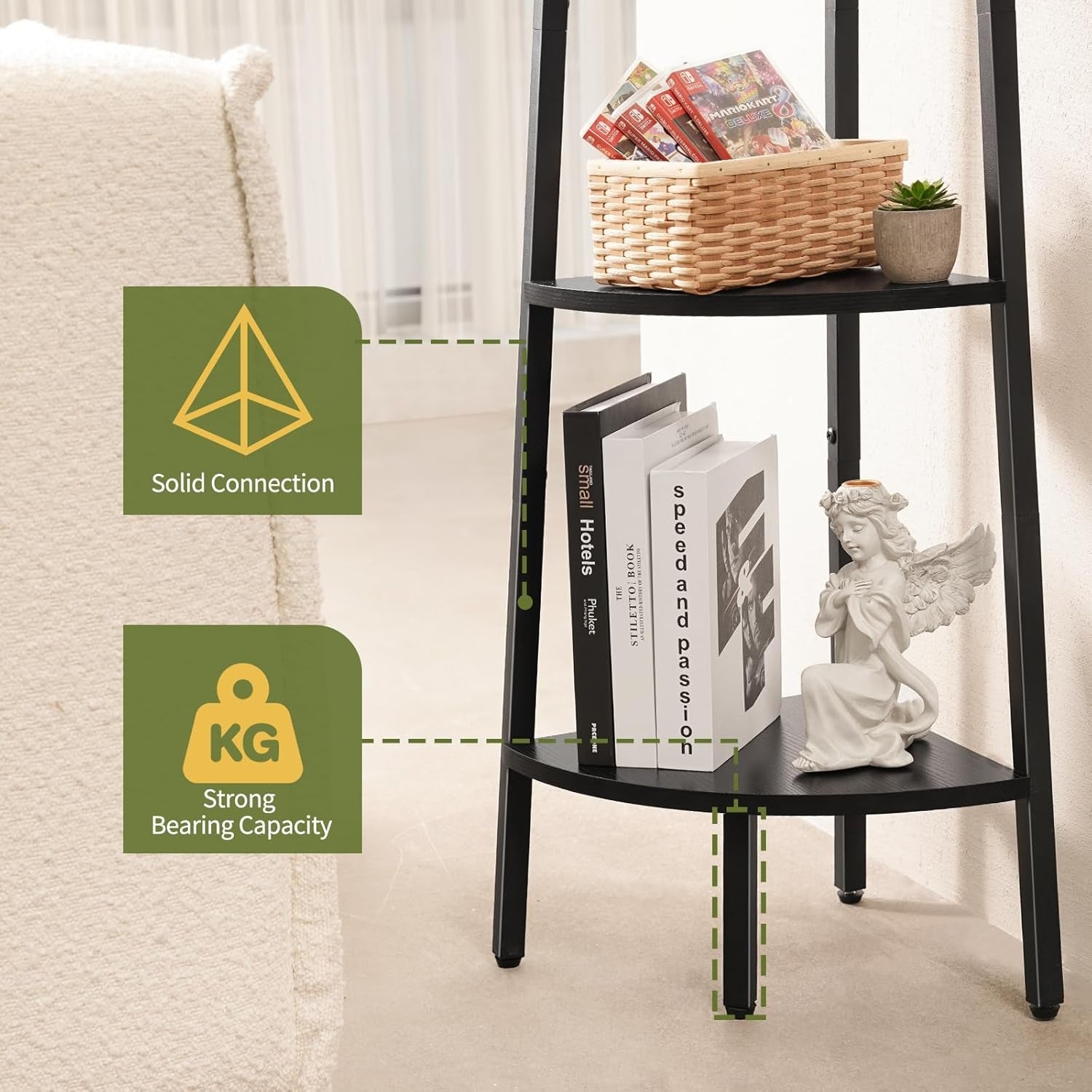 5 Tier Corner Bookshelf With LED Lights For Living Room