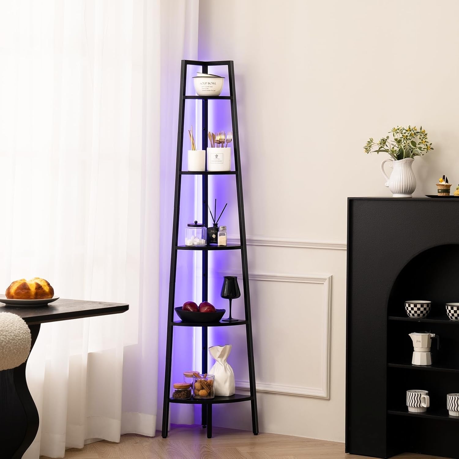5 Tier Corner Bookshelf With LED Lights For Living Room