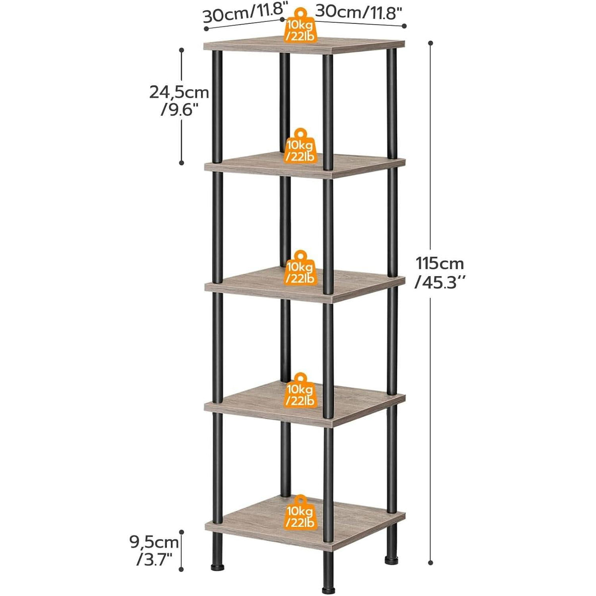 5 Tier Corner Shelf Stand Greige and Black No Tool Assembly