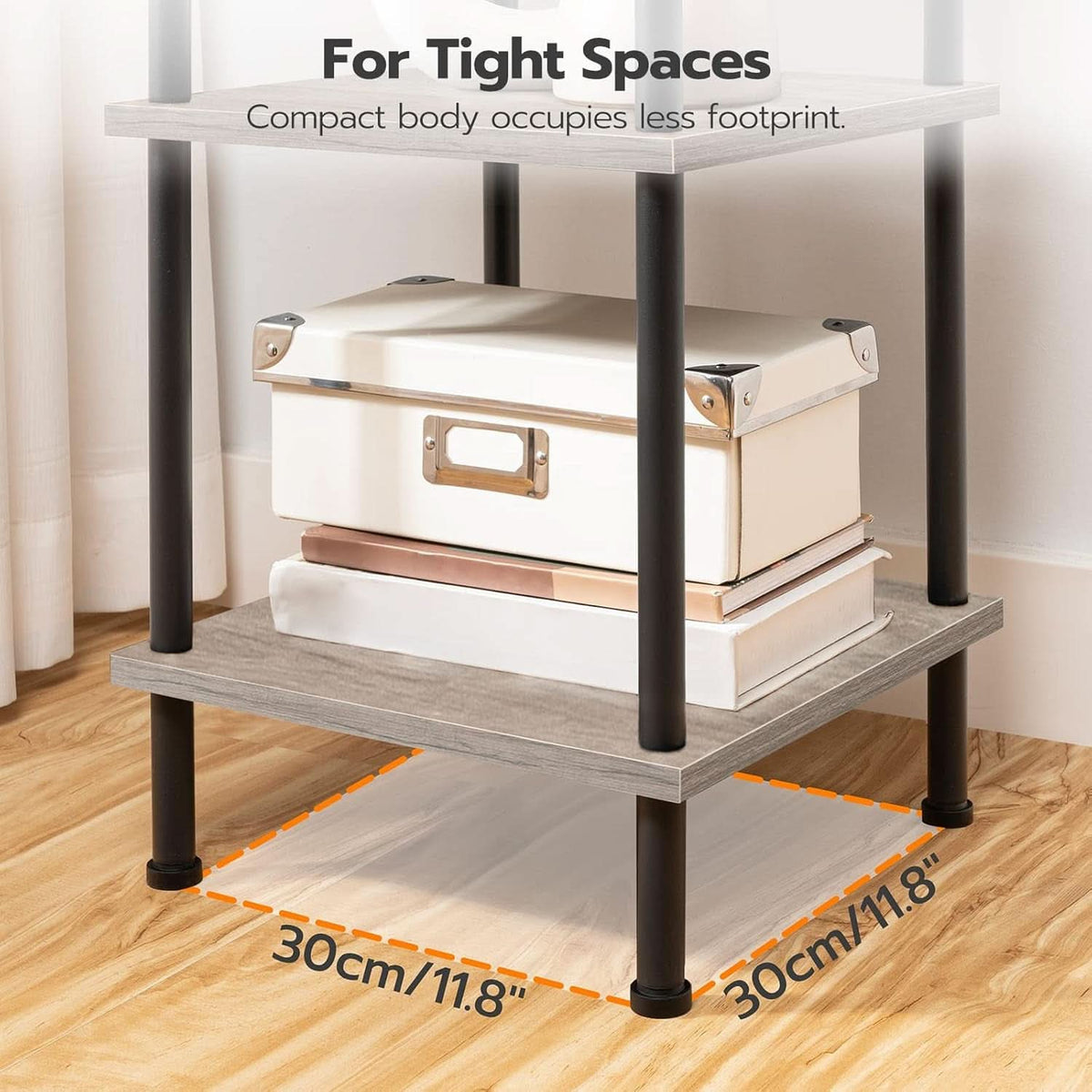 5 Tier Corner Shelf Stand Greige and Black No Tool Assembly