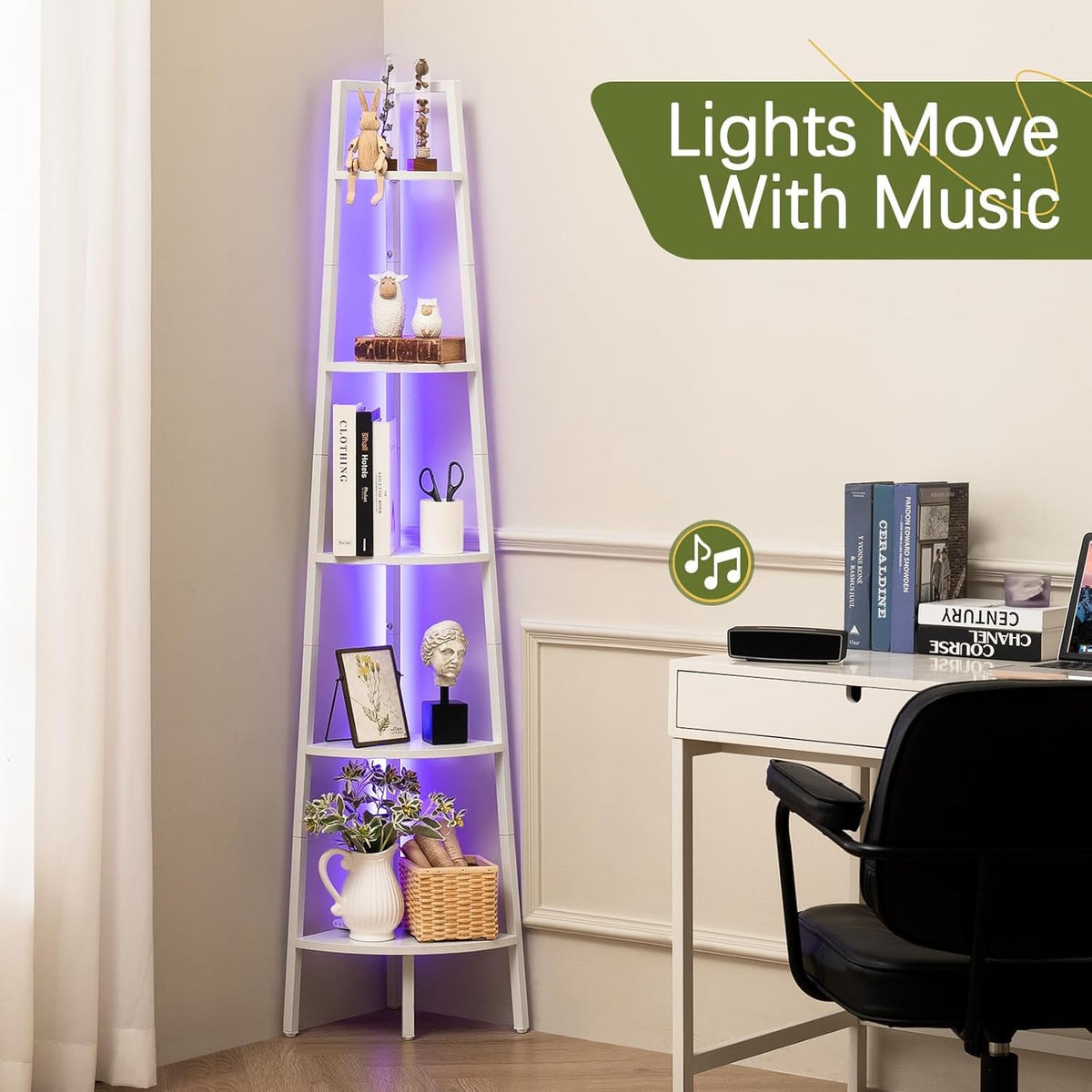 5-Tier Corner Shelf Stand With LED Lights Steel Frame
