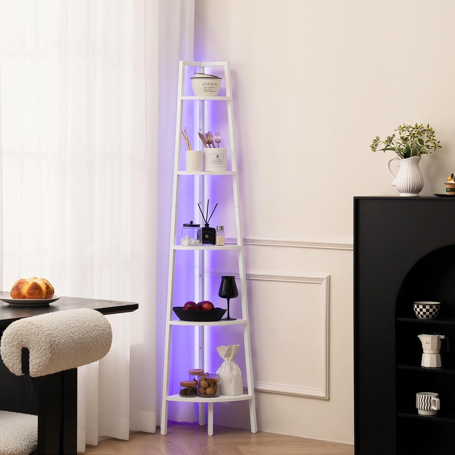 5-Tier Corner Shelf Stand With LED Lights Steel Frame