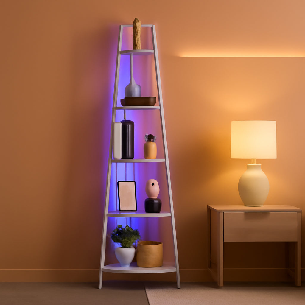 5-Tier Corner Shelf Stand With LED Lights Steel Frame