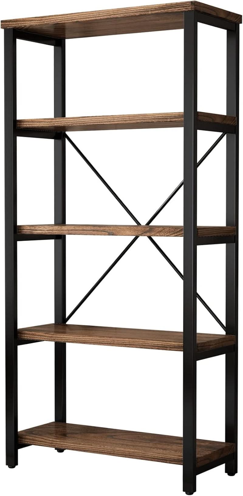 5 Tier Industrial Solid Wood Bookcase With Metal Frame