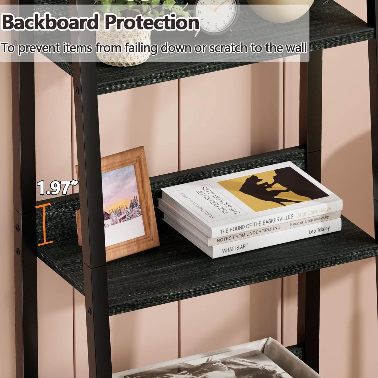 5 Tier Ladder Shelf With Drawer Narrow Black Oak Finish