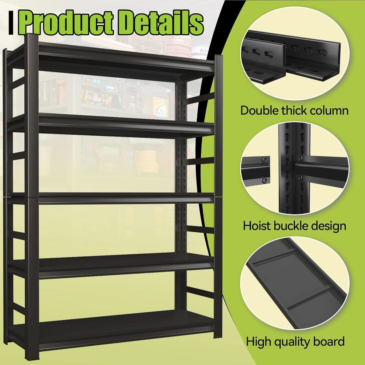 5 Tier Metal Wide Bookshelf Black Tall 72 Inch High