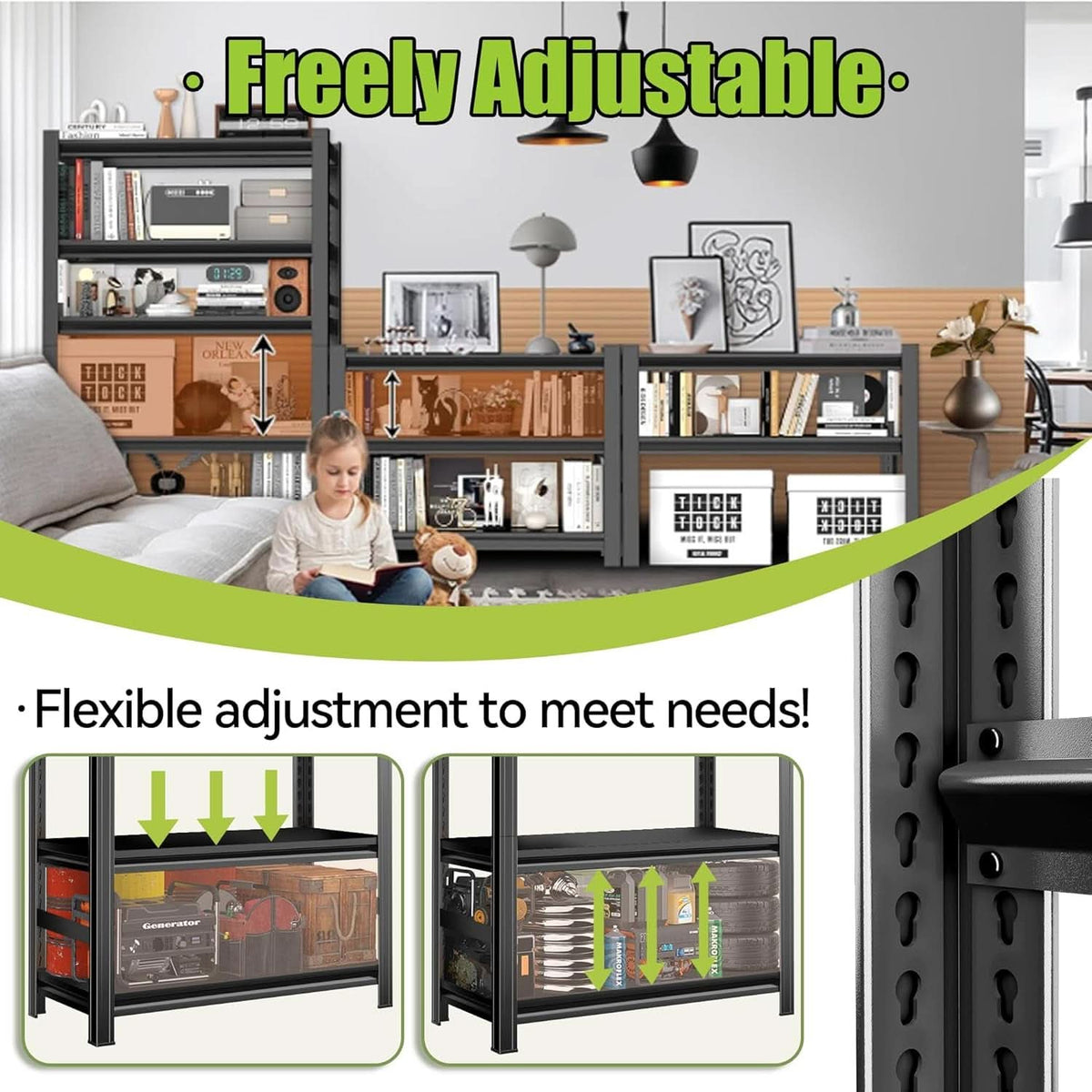 5 Tier Metal Wide Bookshelf Black Tall 72 Inch High